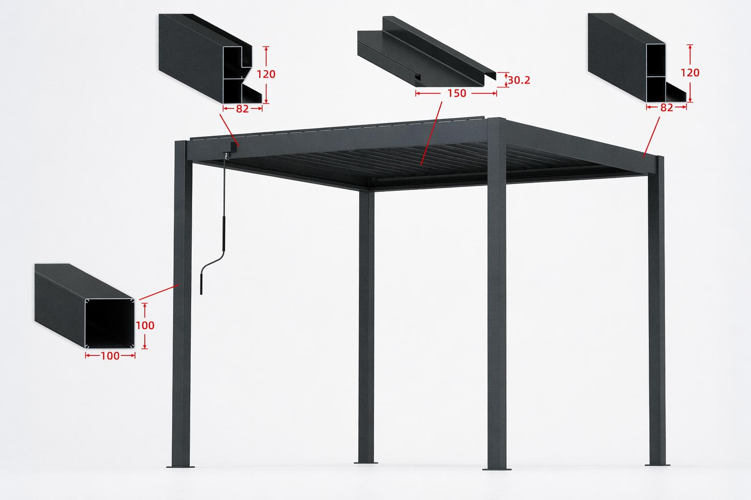 Afmetingen van de onderdelen van Pergola Model 7