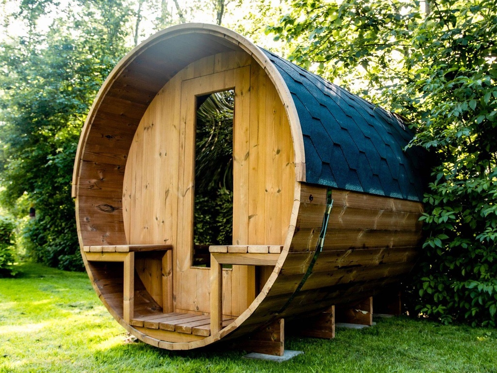 Grenen 390 cm Barrelsauna Thermowood Royal de Luxe met Infraroodcabine – foto 2