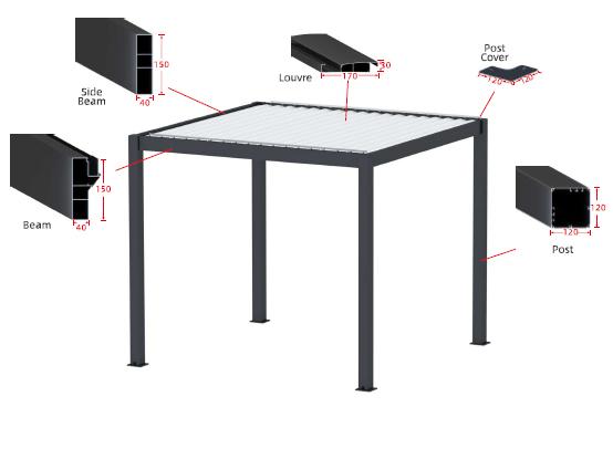 Aluminium Pergola met dubbelwandige aluminium lamellen model 3 – foto 5