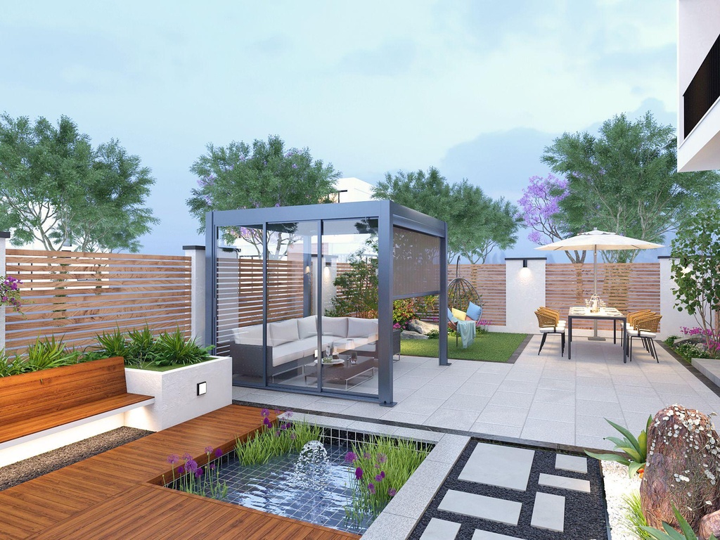 Luxe aluminium pergola met stalen lamellen Model 7 – foto 2