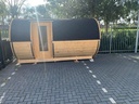 Barrelsauna 390 cm Thermowood grenen met ingebouwde RVS icetub
