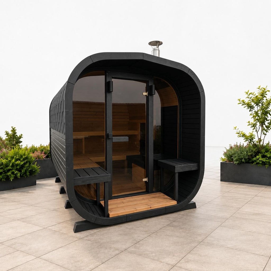 [BST-OC-515] Sauna CUBE de 300 cm Thermowood con frontal acristalado