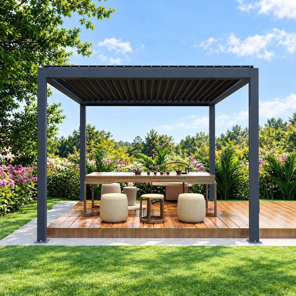 [BST-OC-509] Pérgola de aluminio con lamas de aluminio de doble pared modelo 3