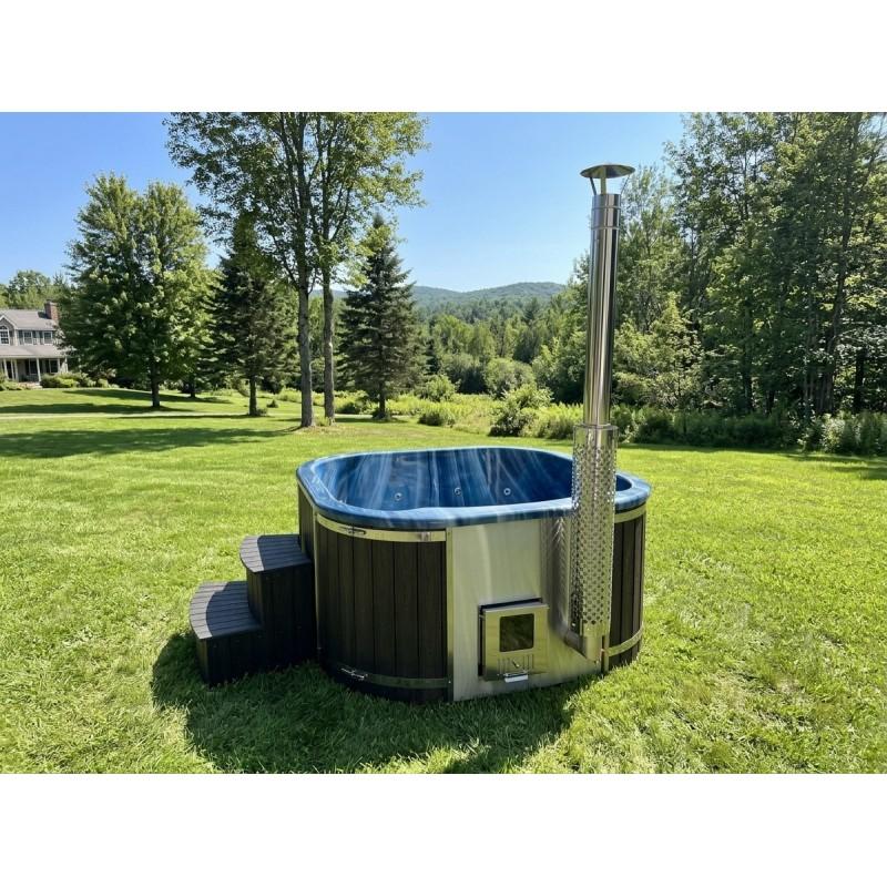 [BST-OC-519-V1] Hottub hybrid Thermowood firkantet 200 akryl (Hvid, Sort)